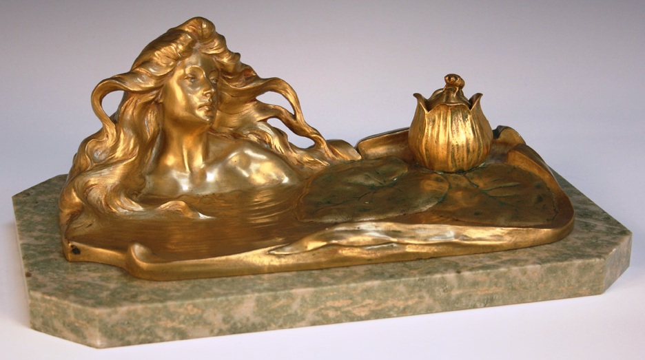 Art Deco Bronze Inkwell G. Obiols